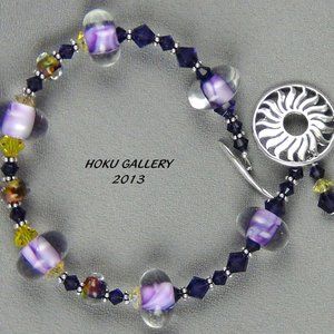 NWOT Purple Lampwork Glass Bracelet w/ Sterling Silver Clasp, Handmade!! Size 7